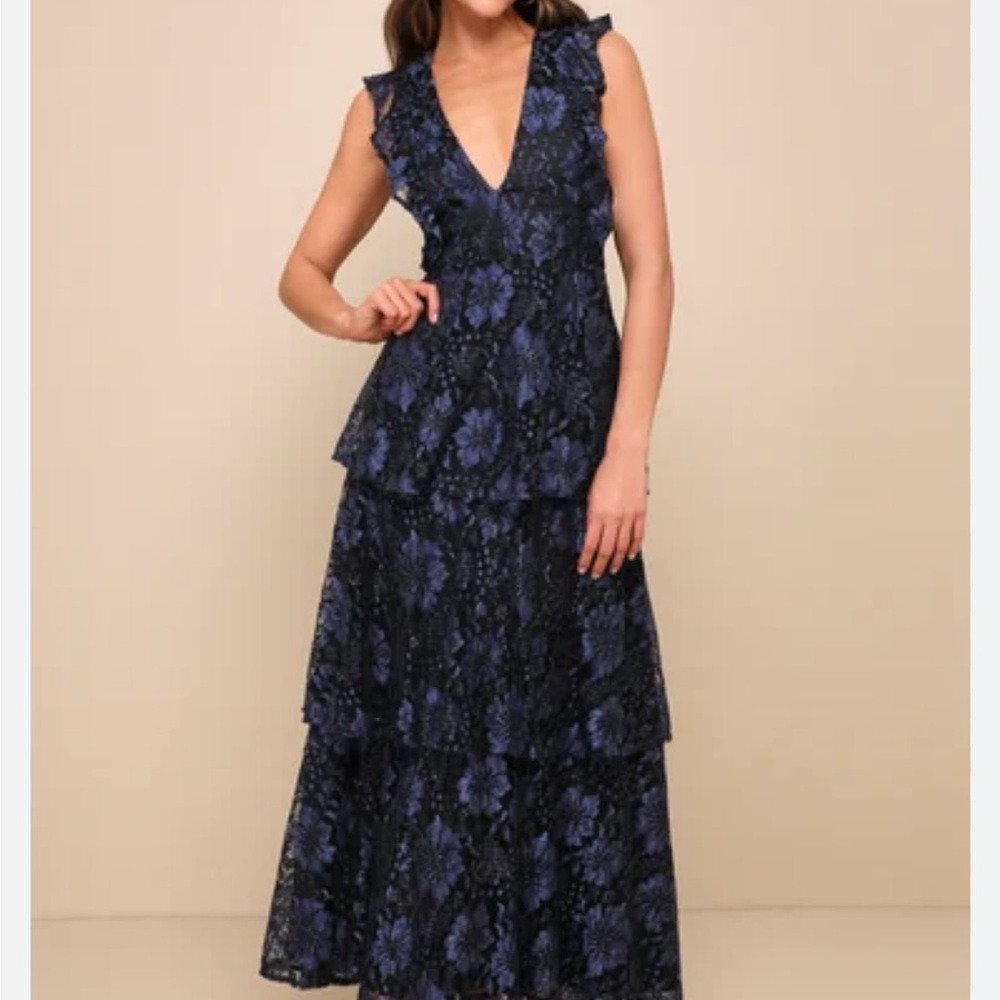 Lulu's Black and Blue Floral Maxi Dress